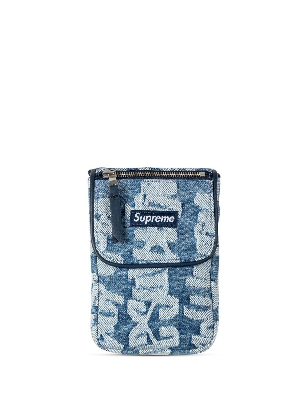 Supreme logo提花牛仔胸包 - 蓝色