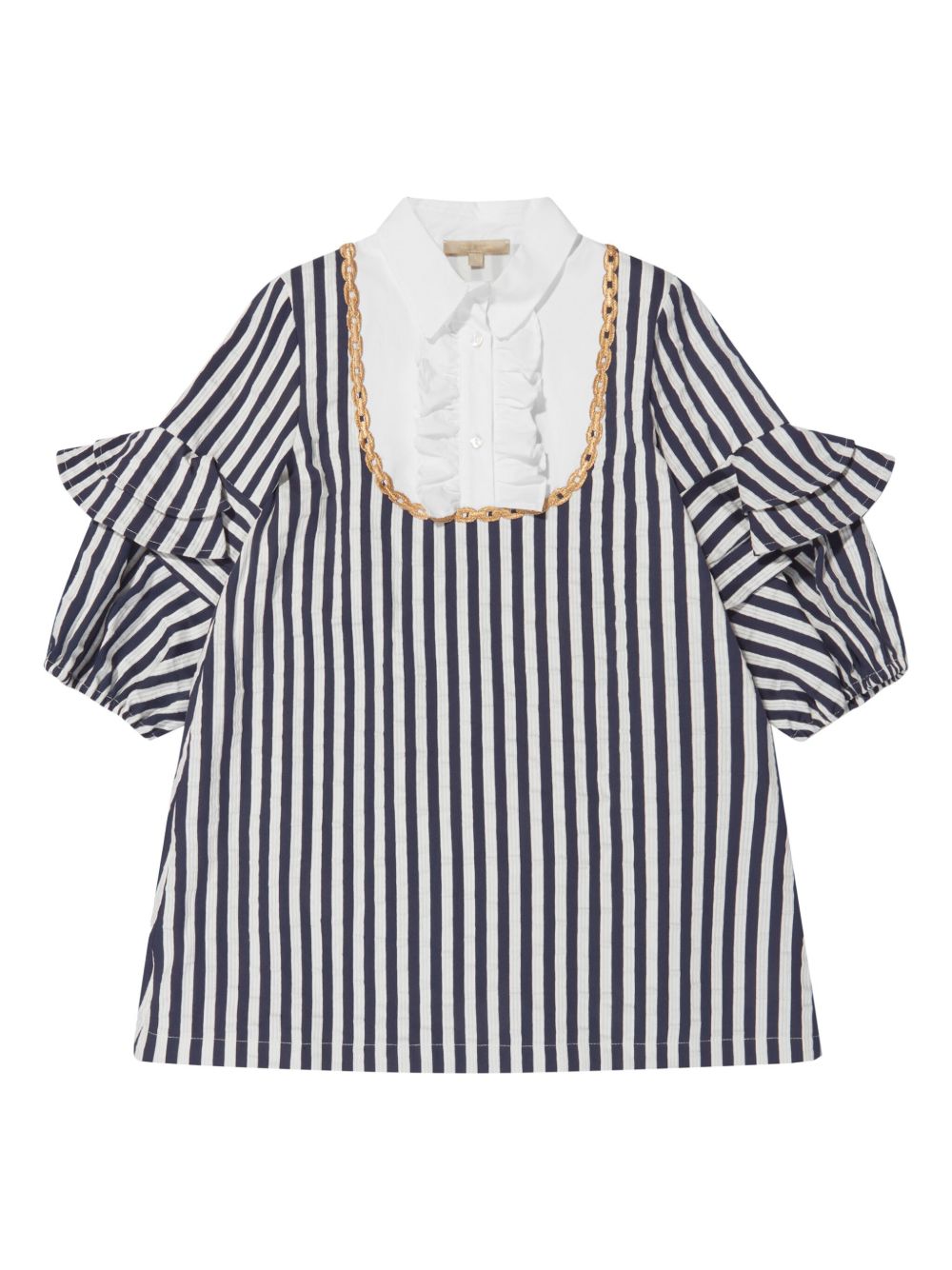 ELIE SAAB JUNIOR 条纹荷叶边连衣裙 - 蓝色