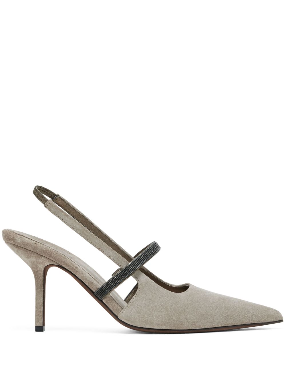 Brunello Cucinelli 绒面皮裹踝高跟鞋 - 灰色