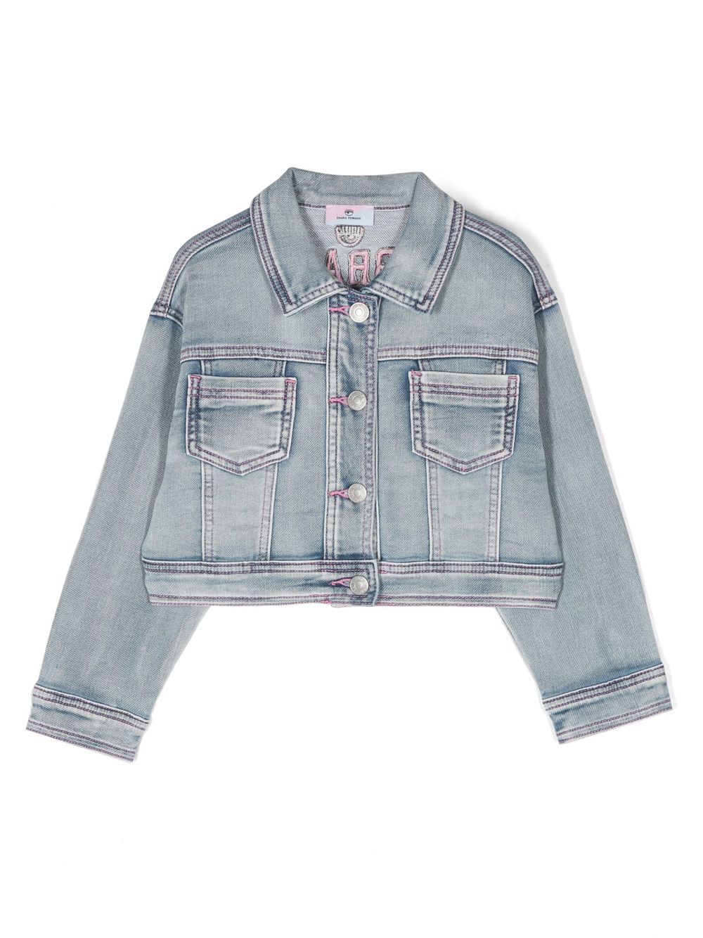 Chiara Ferragni Kids logo刺绣牛仔夹克 - 蓝色