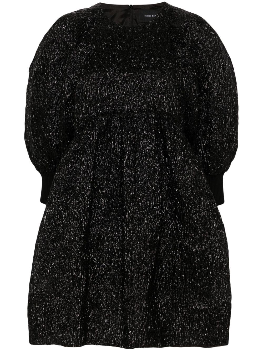 Simone Rocha 拷花泡泡纱泡泡袖连衣裙 - 黑色