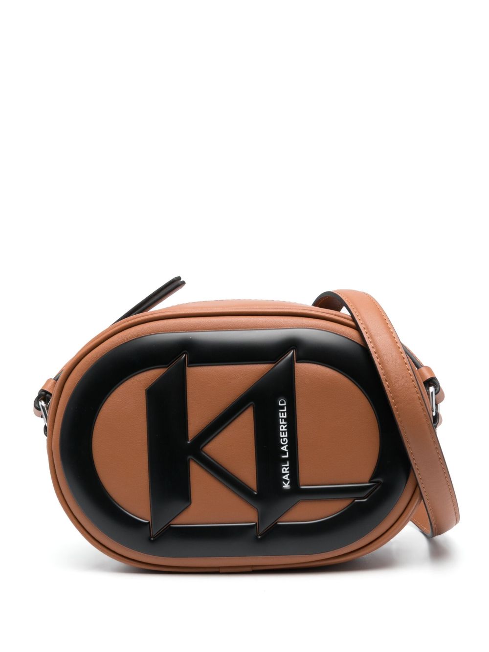 Karl Lagerfeld logo压纹斜挎包 - 褐色