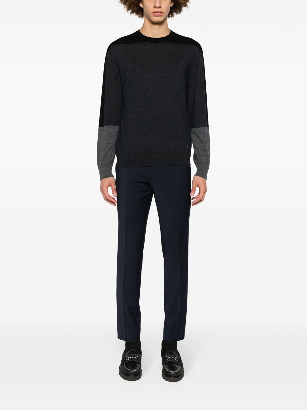 Emporio Armani 圆领拼色毛衣 - 黑色