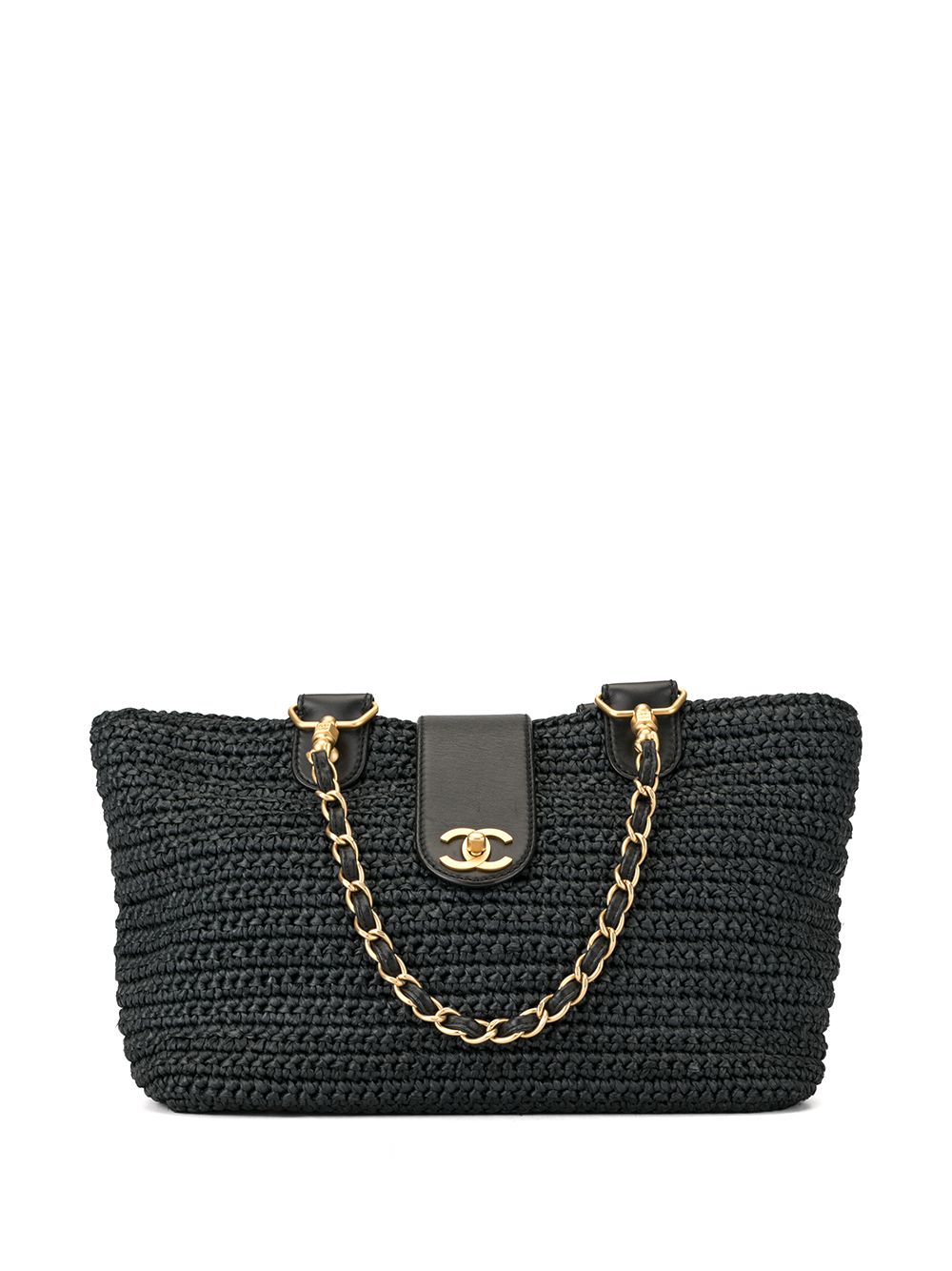 CHANEL Pre-Owned 双搭链带编织手提包 - 蓝色