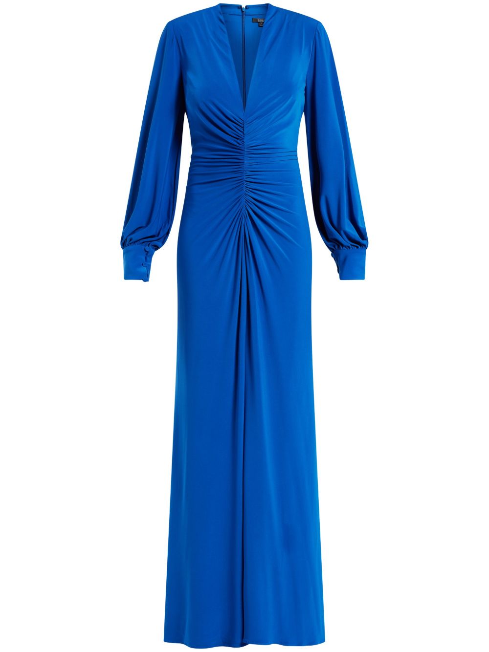 Badgley Mischka 缩褶V领连衣裙 - 蓝色