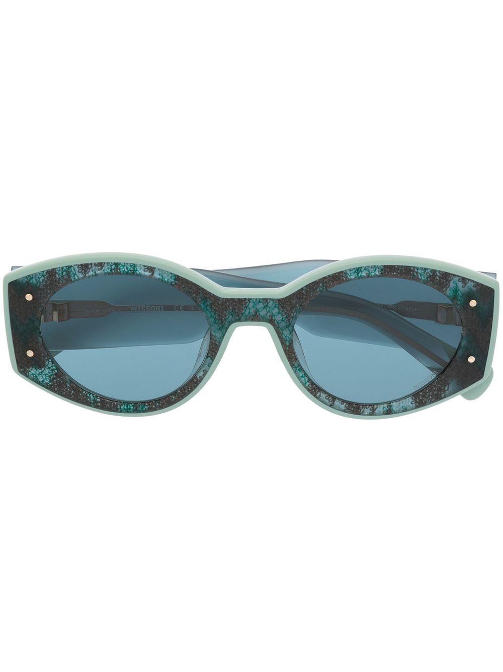 MISSONI EYEWEAR 蕾丝印花椭圆形镜框太阳眼镜 - 蓝色