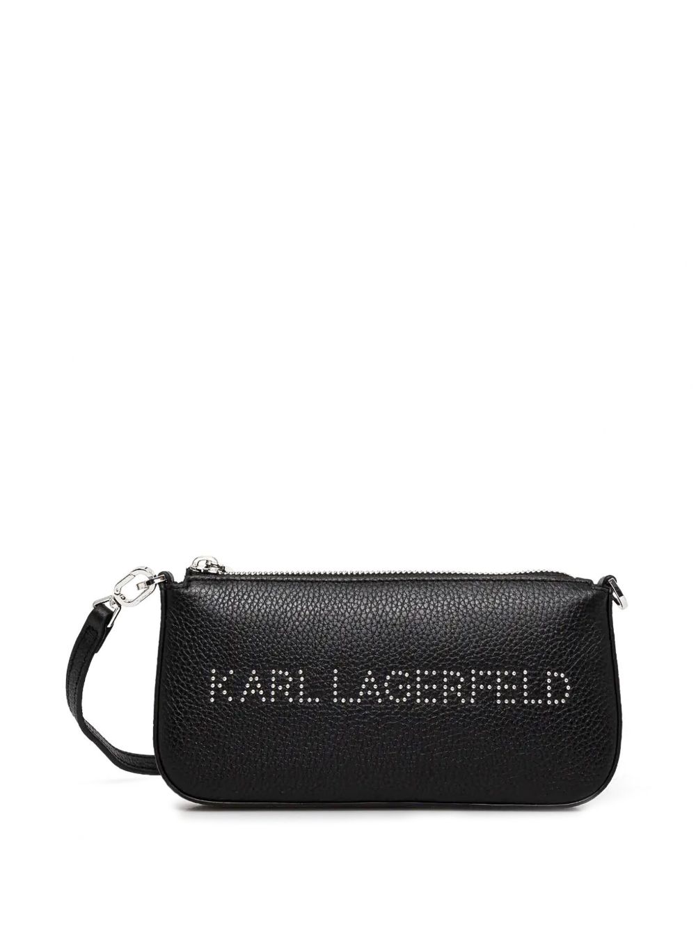 Karl Lagerfeld logo铆钉斜挎包 - 黑色