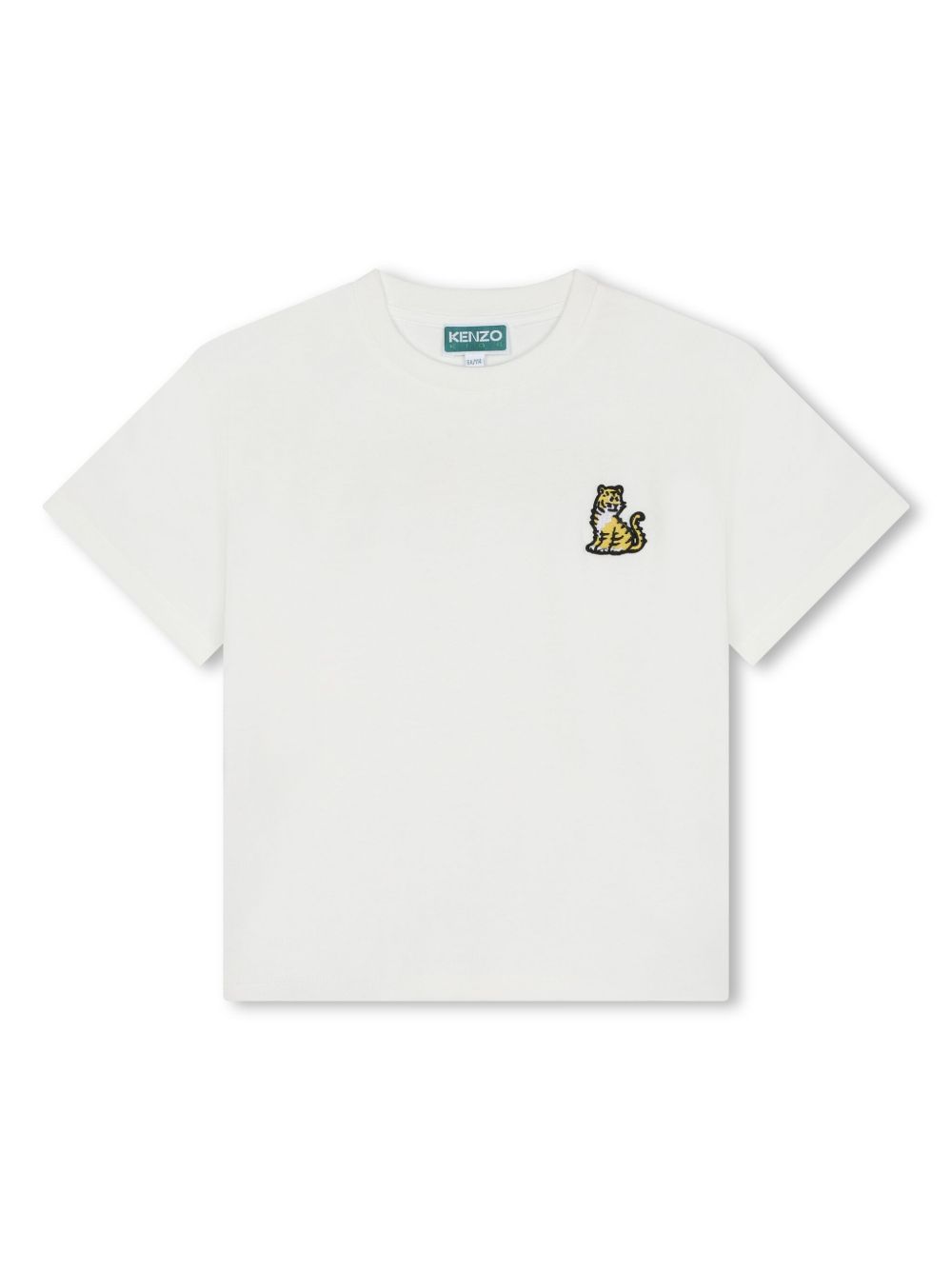 Kenzo Kids 老虎贴花棉T恤 - 白色