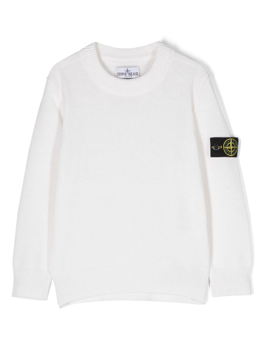Stone Island Junior 罗盘徽章圆领毛衣 - 白色
