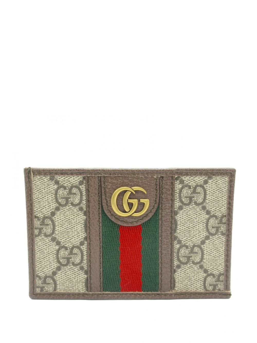 Gucci Pre-Owned GG 条纹织带卡夹（2010年代典藏款） - 褐色
