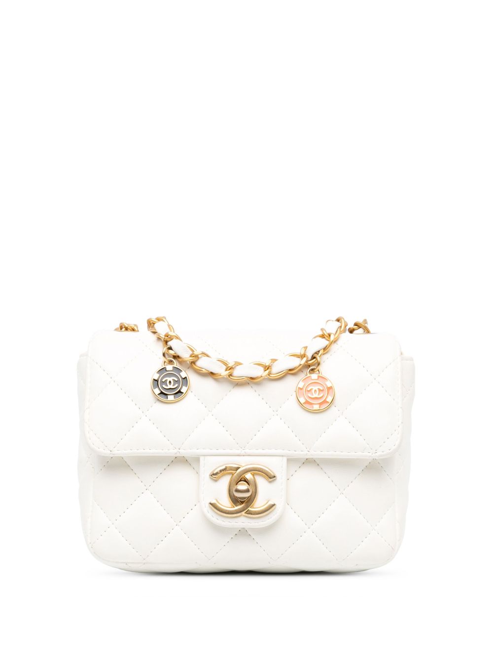 CHANEL Pre-Owned Square Classic Casino Royale Charms Single Flap 迷你小羊皮斜挎包（2021-2024年典藏款） - 白色