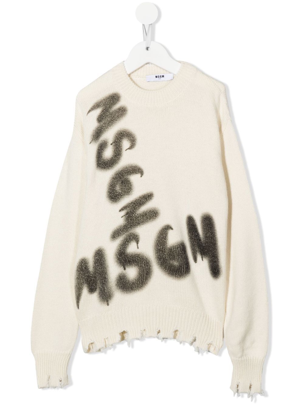 MSGM Kids 仿旧下摆logo印花毛衣 - 中性色