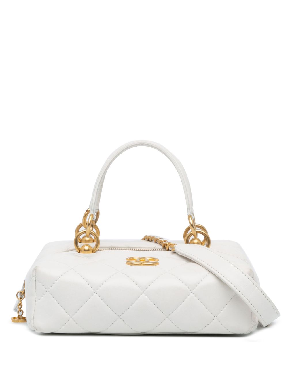 CHANEL Pre-Owned Métiers d'Art CC Box 顶置手柄绗缝小羊皮斜挎包（2022-2023年典藏款） - 白色