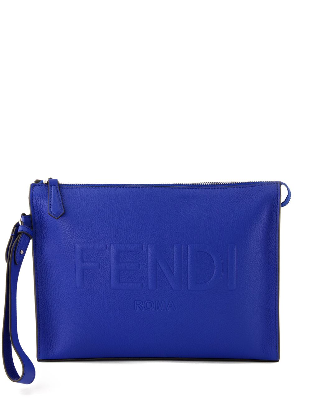 FENDI logo压纹手拿包 - 蓝色