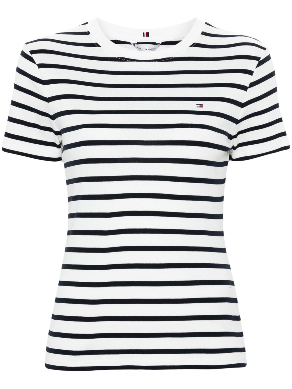 Tommy Hilfiger 旗帜刺绣条纹T恤 - 白色