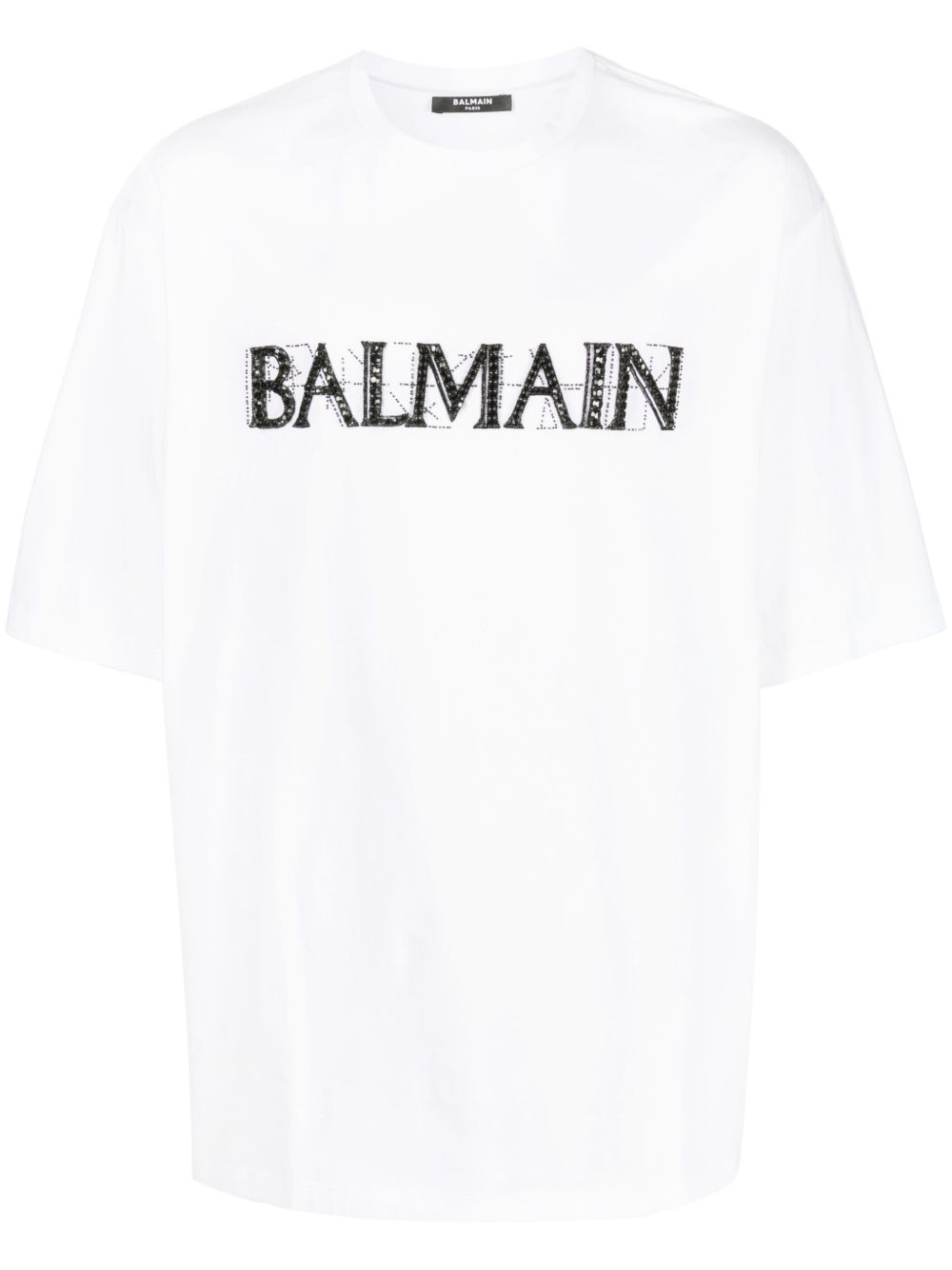 Balmain 晶饰logo棉T恤 - 白色