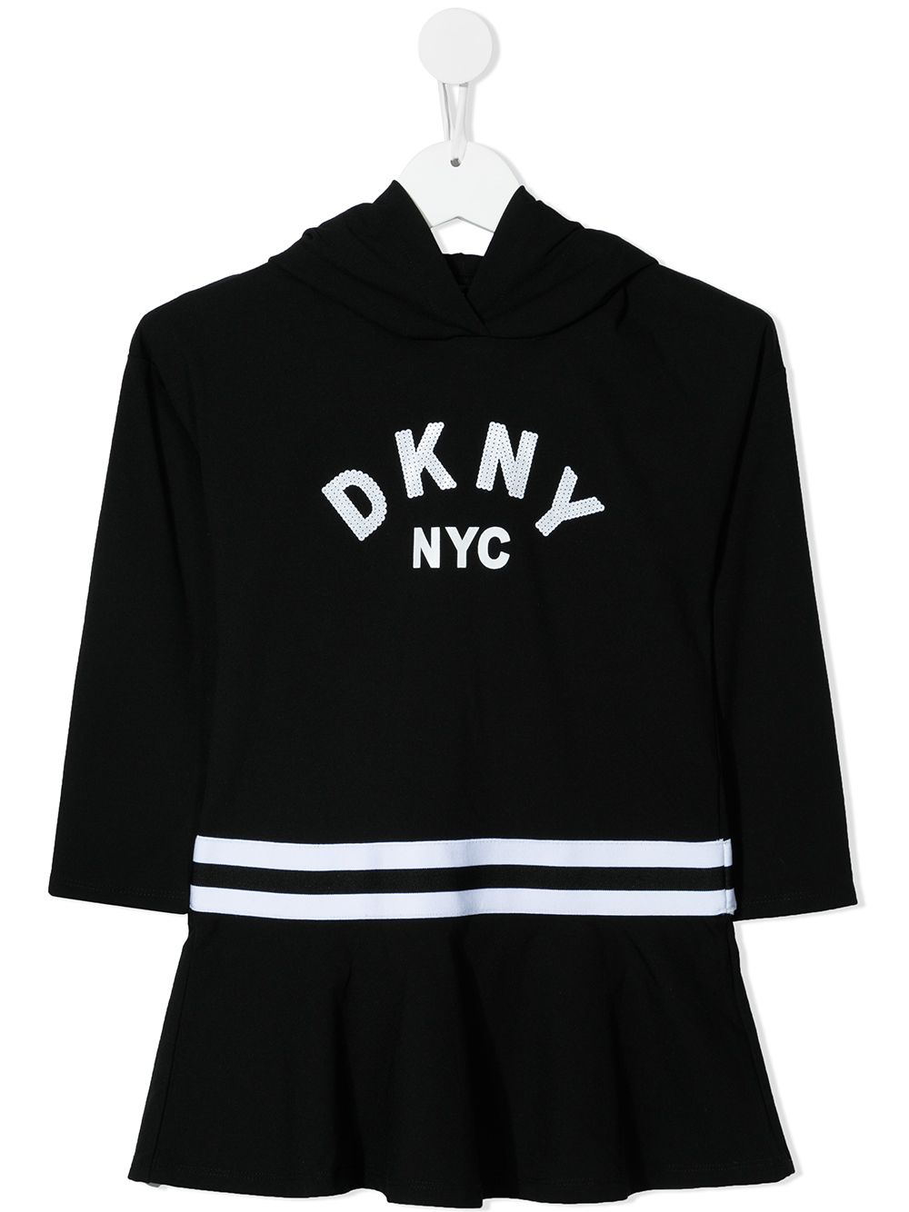 Dkny Kids logo印花连帽衫式连衣裙 - 黑色