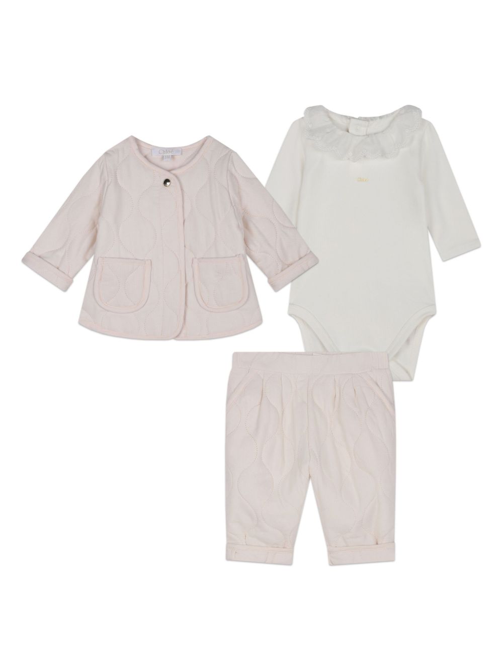 Chloé Kids 棉长裤套装 - 白色