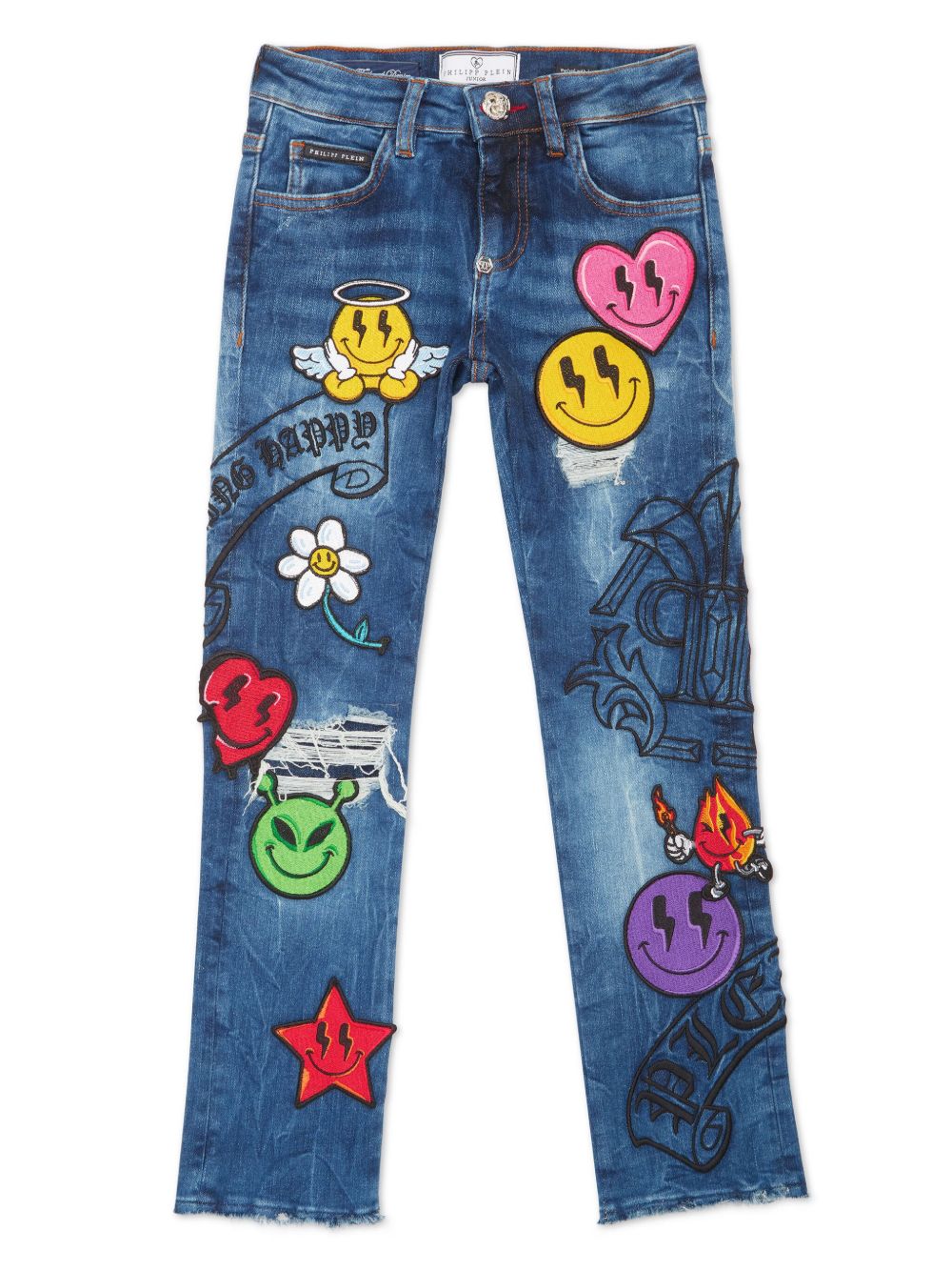 Philipp Plein Junior Smile 宽松贴身长裤 - 蓝色