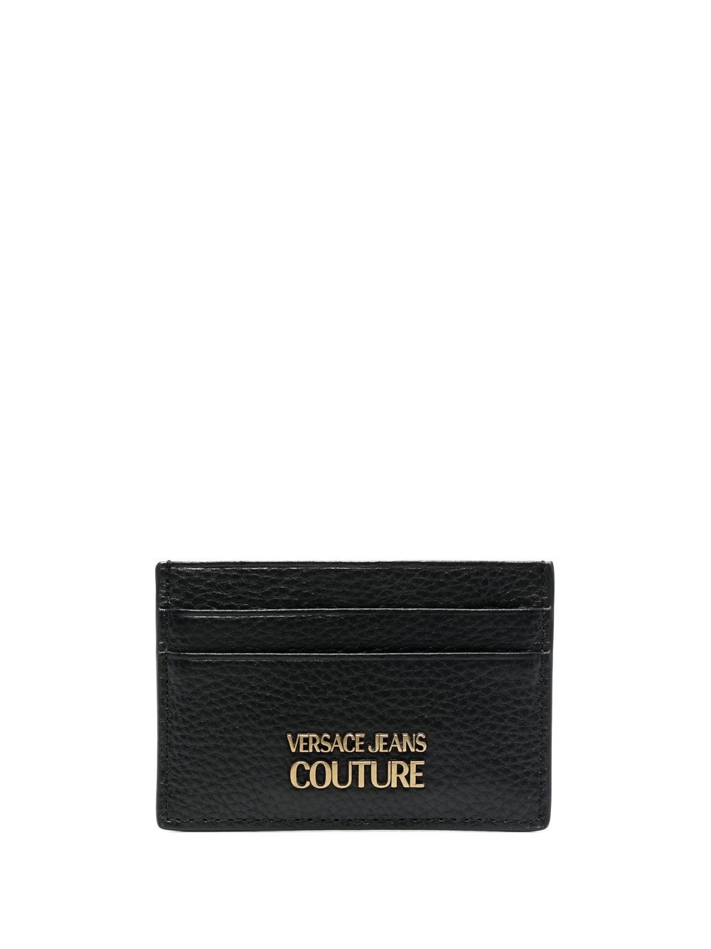 Versace Jeans Couture logo标牌粒面皮质卡夹 - 黑色
