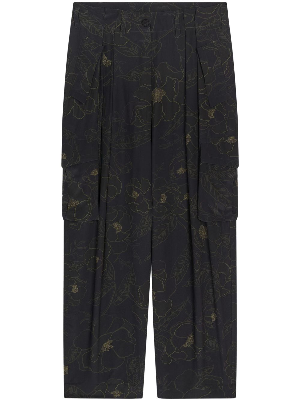 DRIES VAN NOTEN 花卉印花真丝长裤 - 黑色
