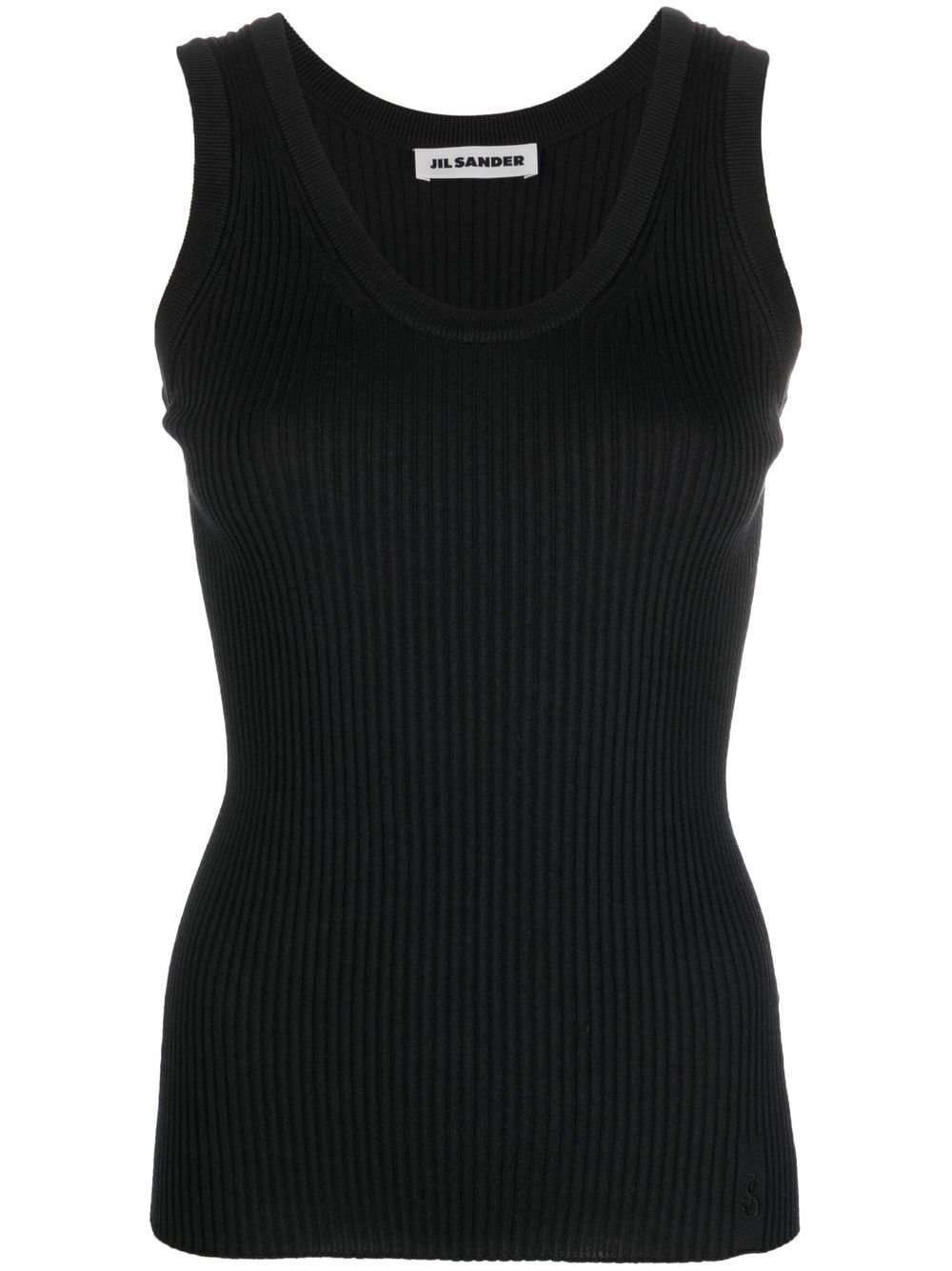 Jil Sander logo刺绣罗纹上衣 - 黑色