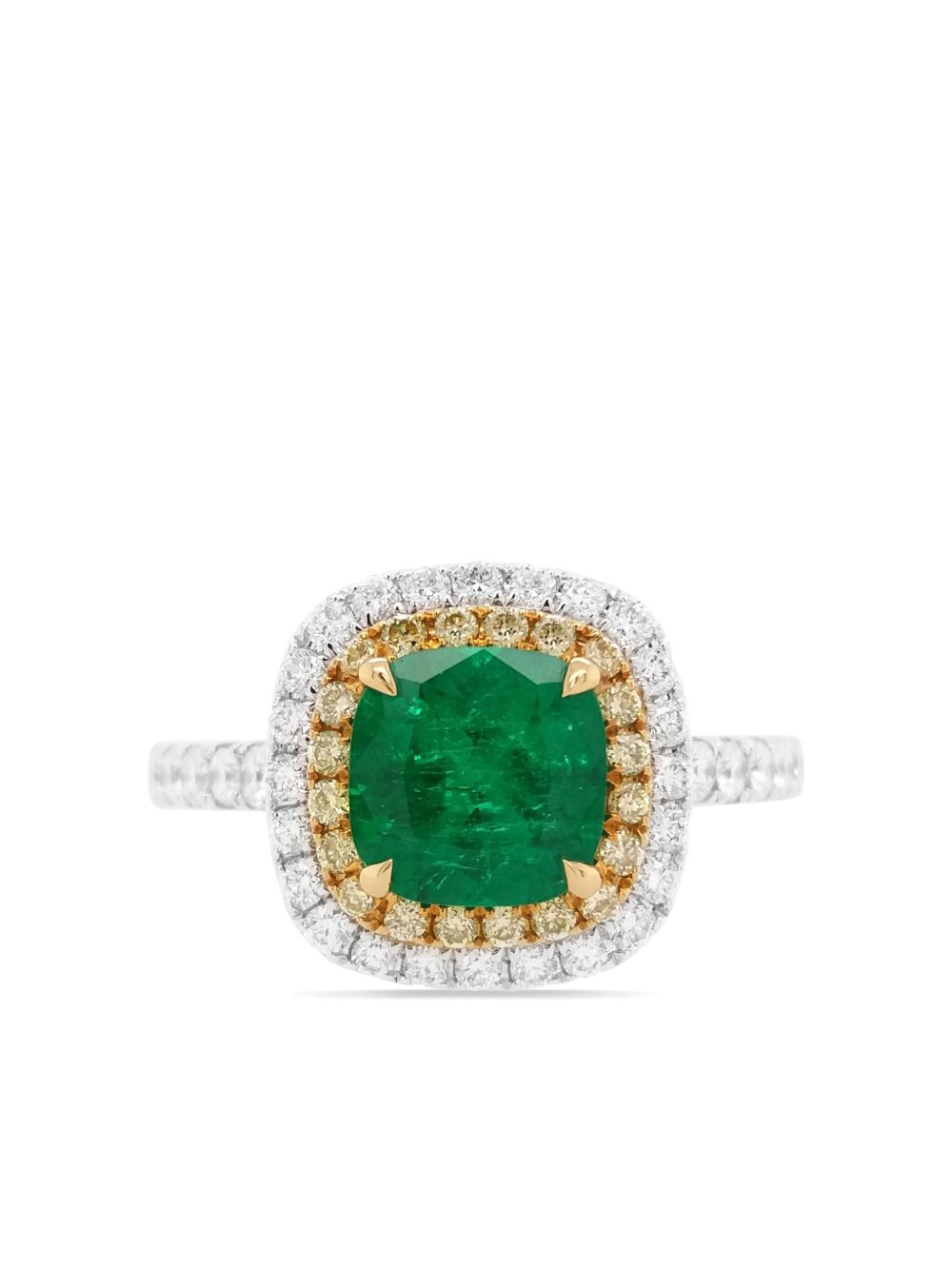 HYT Jewelry 祖母绿宝石钻石铂金戒指 - 银色