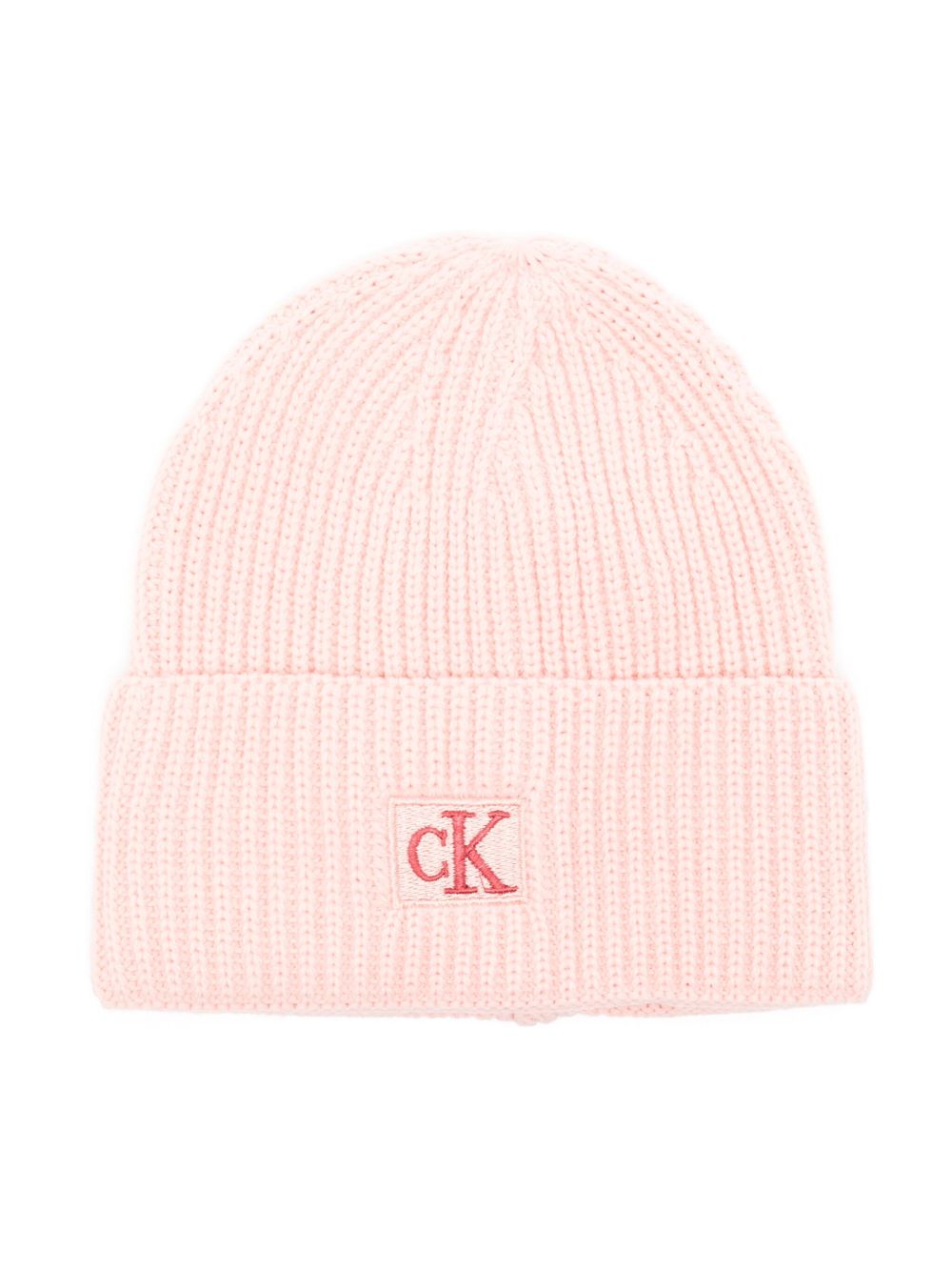 Calvin Klein Kids logo刺绣罗纹套头帽 - 粉色