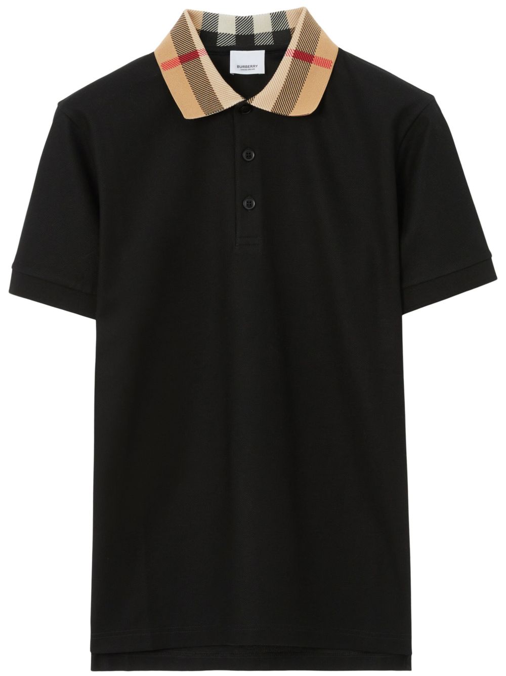 Burberry 格纹翻领棉polo衫 - 黑色