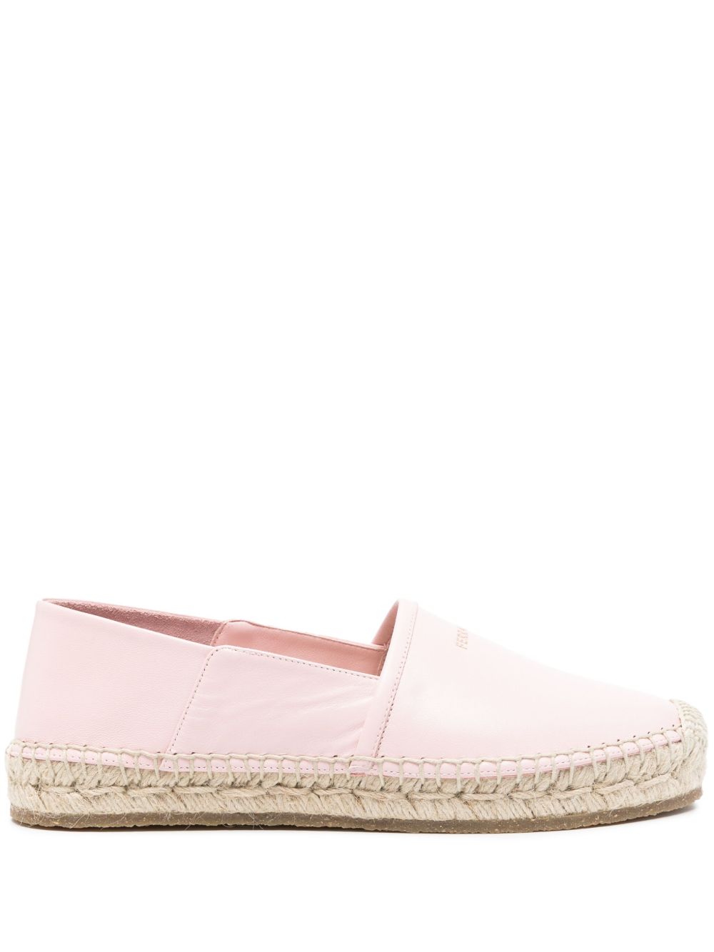 Ferragamo logo凹面压花皮质草编鞋 - 粉色