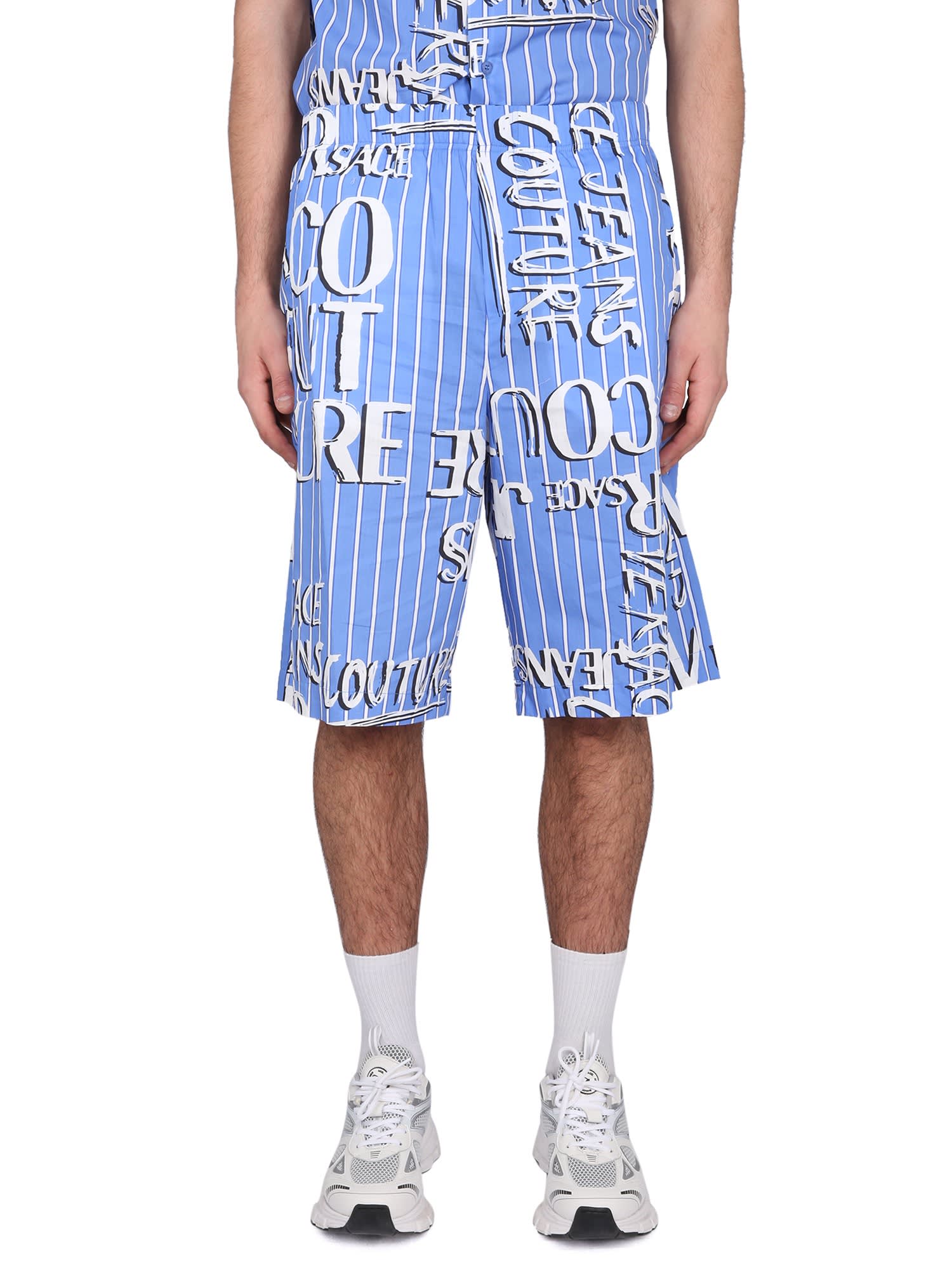 范思哲牛仔 couture 带logo百慕大短裤