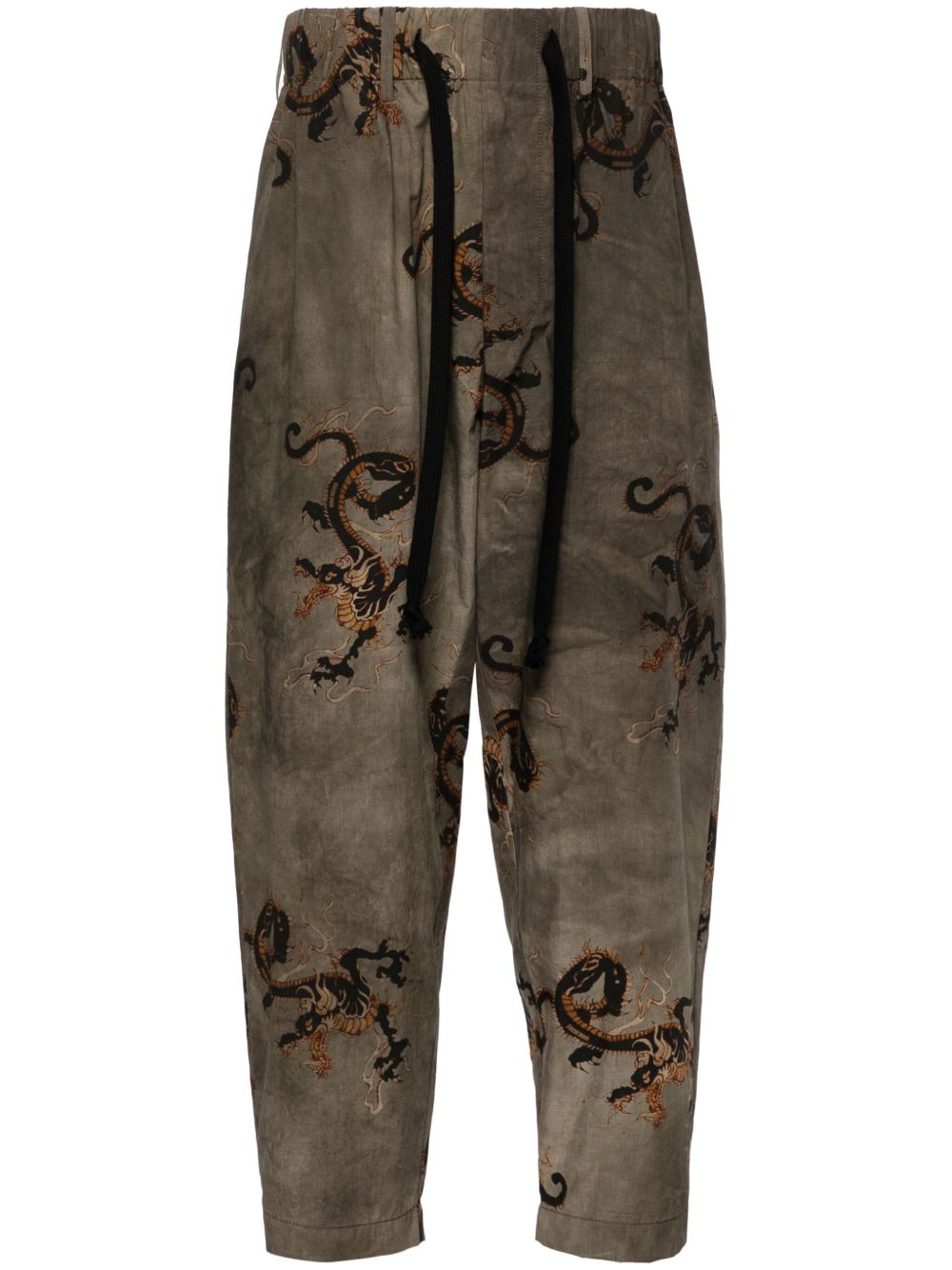Uma Wang Pigiama dragon-print tapered cotton trousers - 灰色