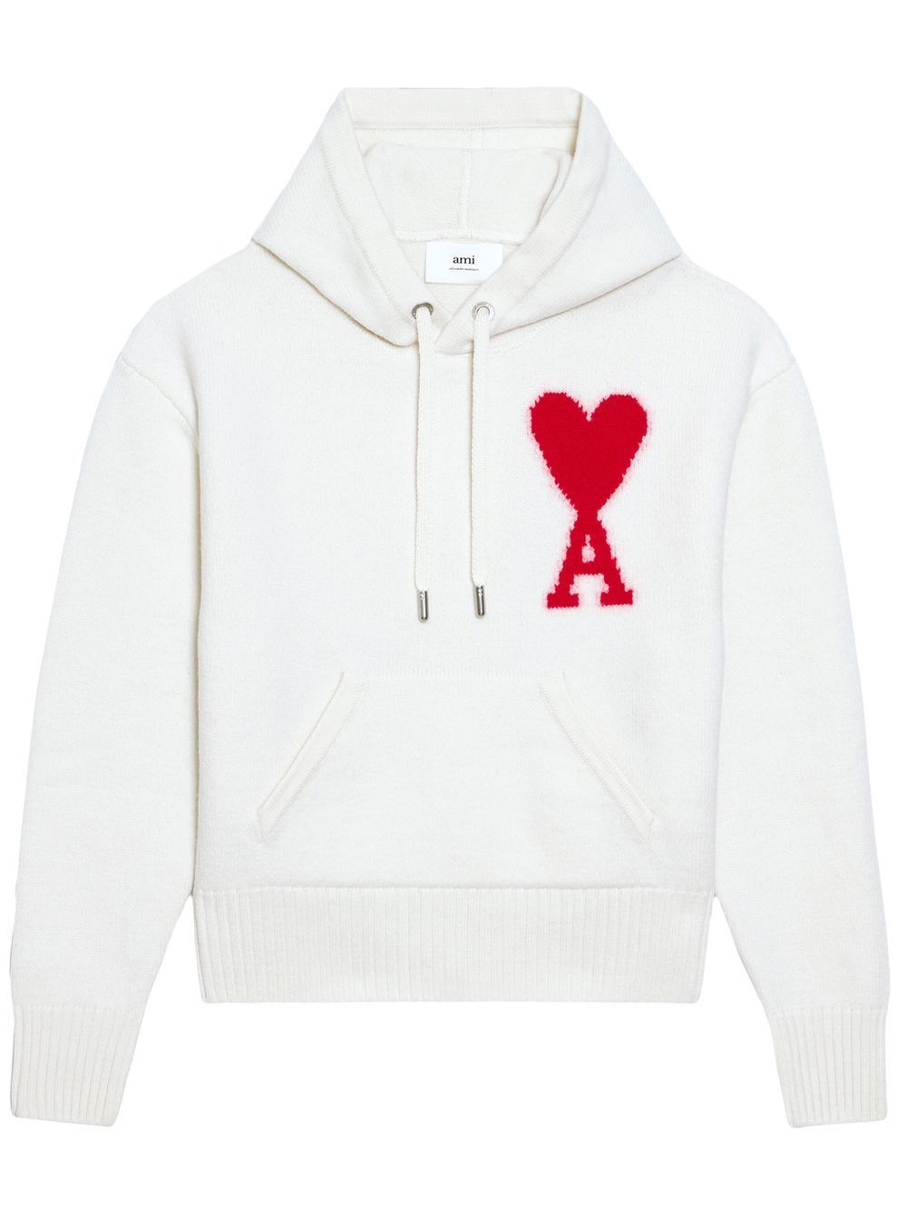 AMI Paris logo嵌花针织连帽衫 - 白色