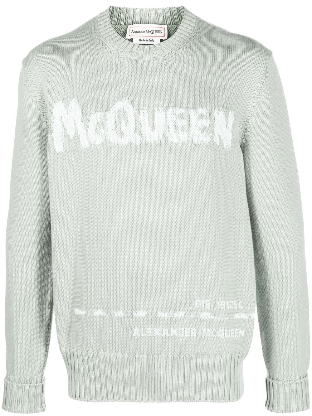 Alexander McQueen logo嵌花针织毛衣 - 绿色
