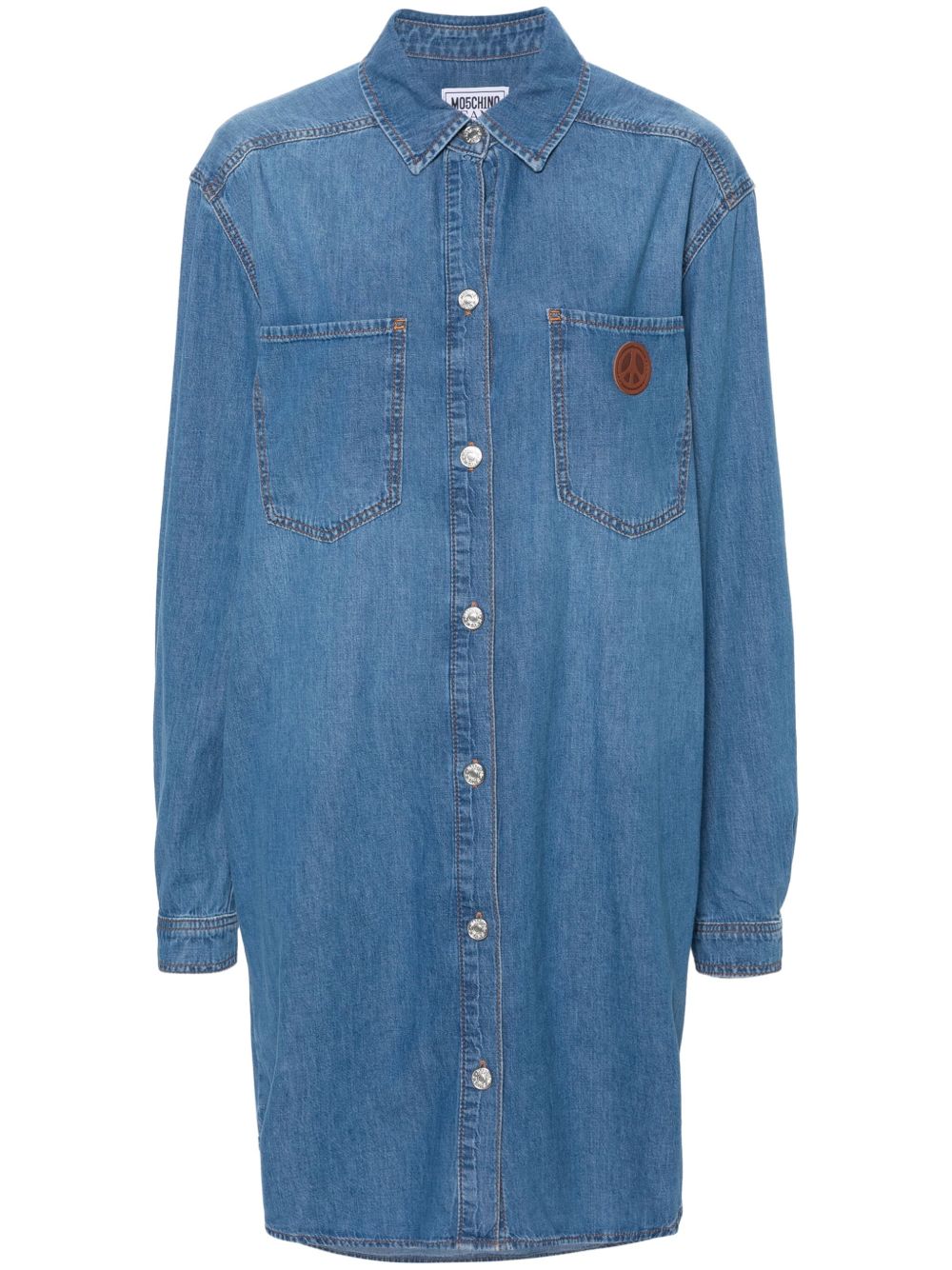 MOSCHINO JEANS 和平标志刺绣中长牛仔连衣裙 - 蓝色