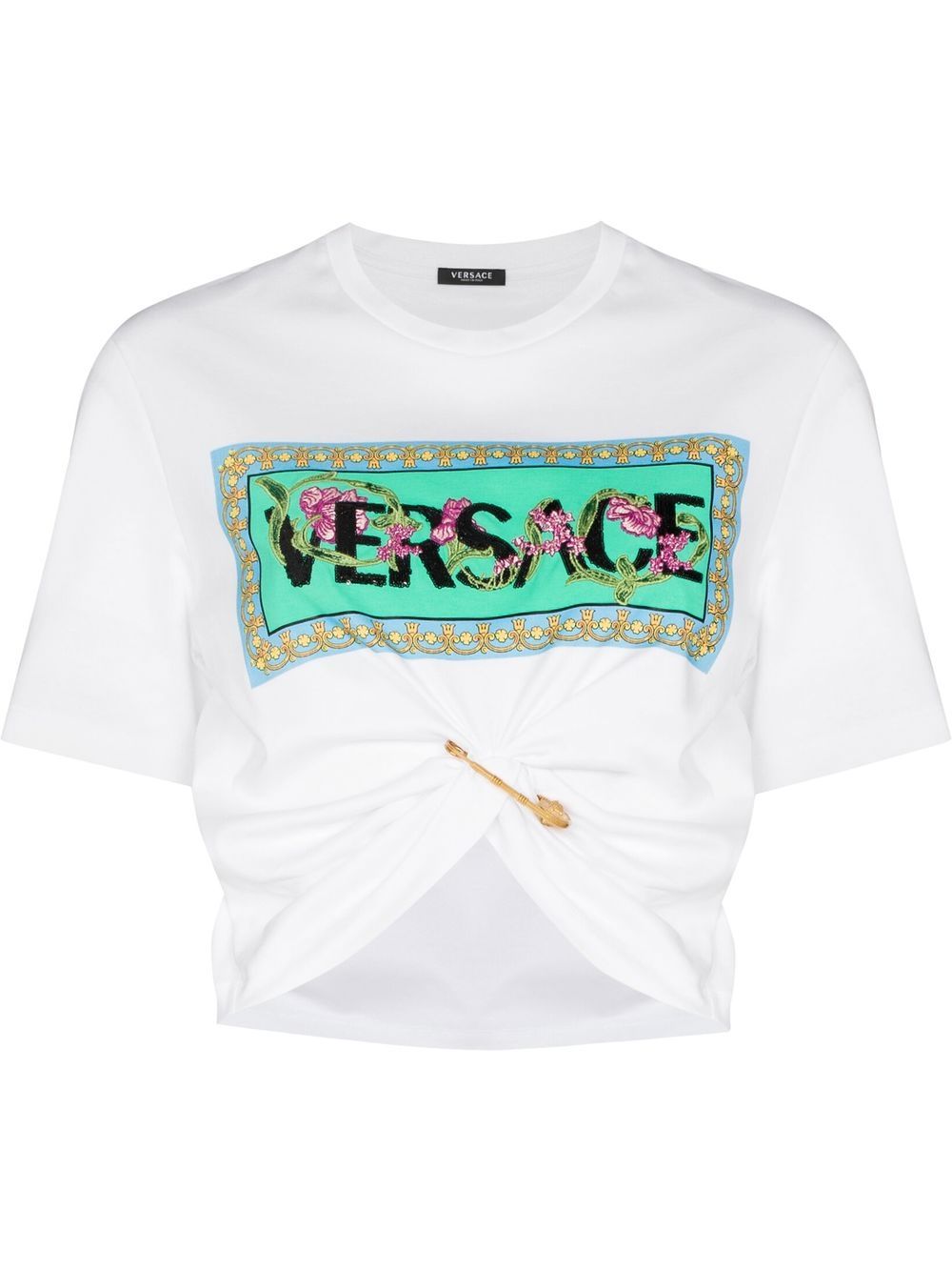 Versace 安全别针结饰短款T恤 - 白色