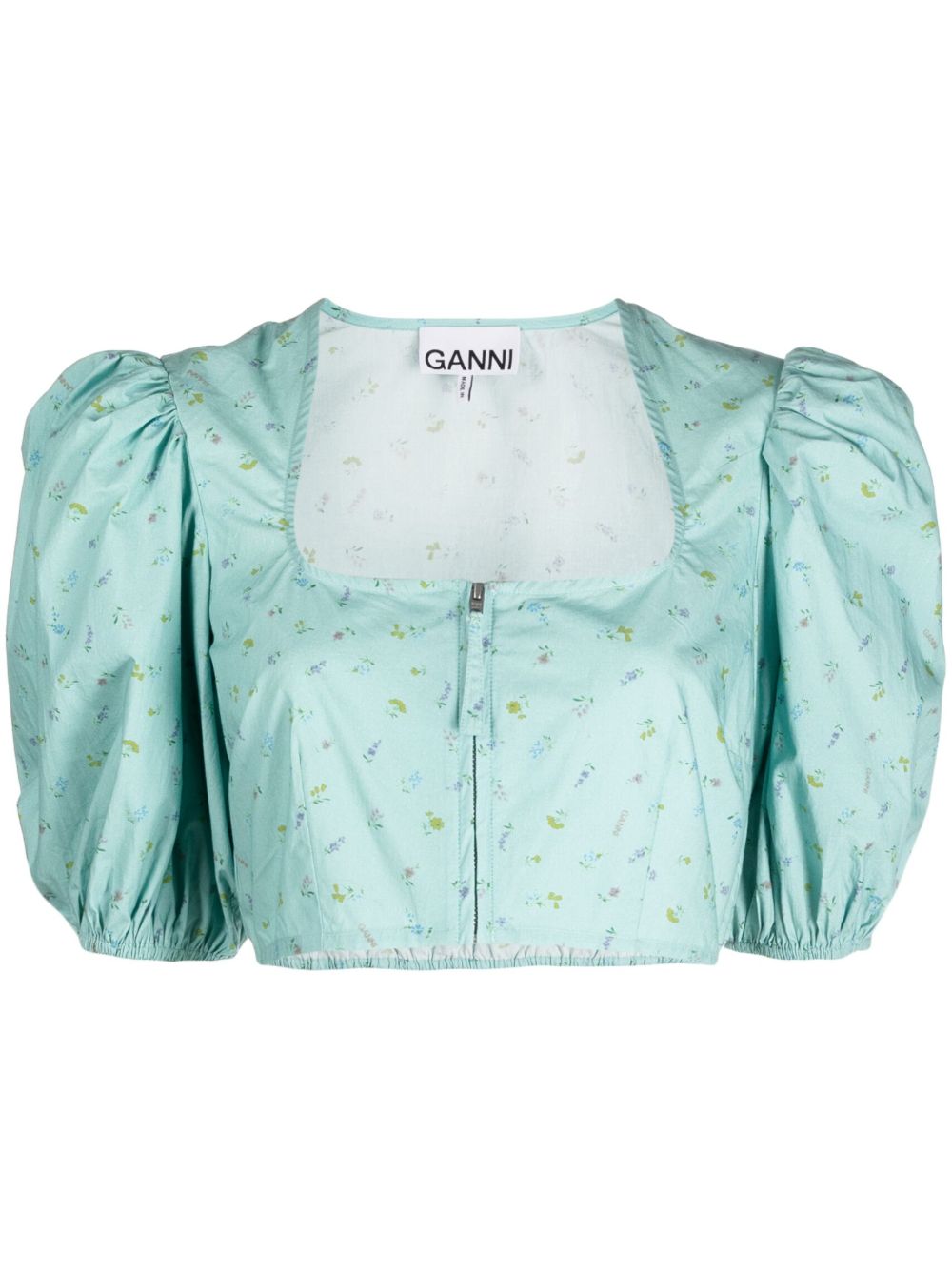 GANNI 花卉印花短款罩衫 - 绿色
