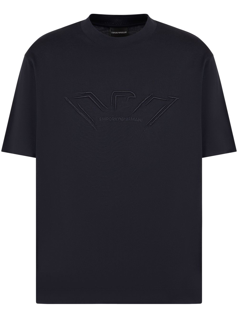 Emporio Armani logo浮雕平纹针织T恤 - 蓝色