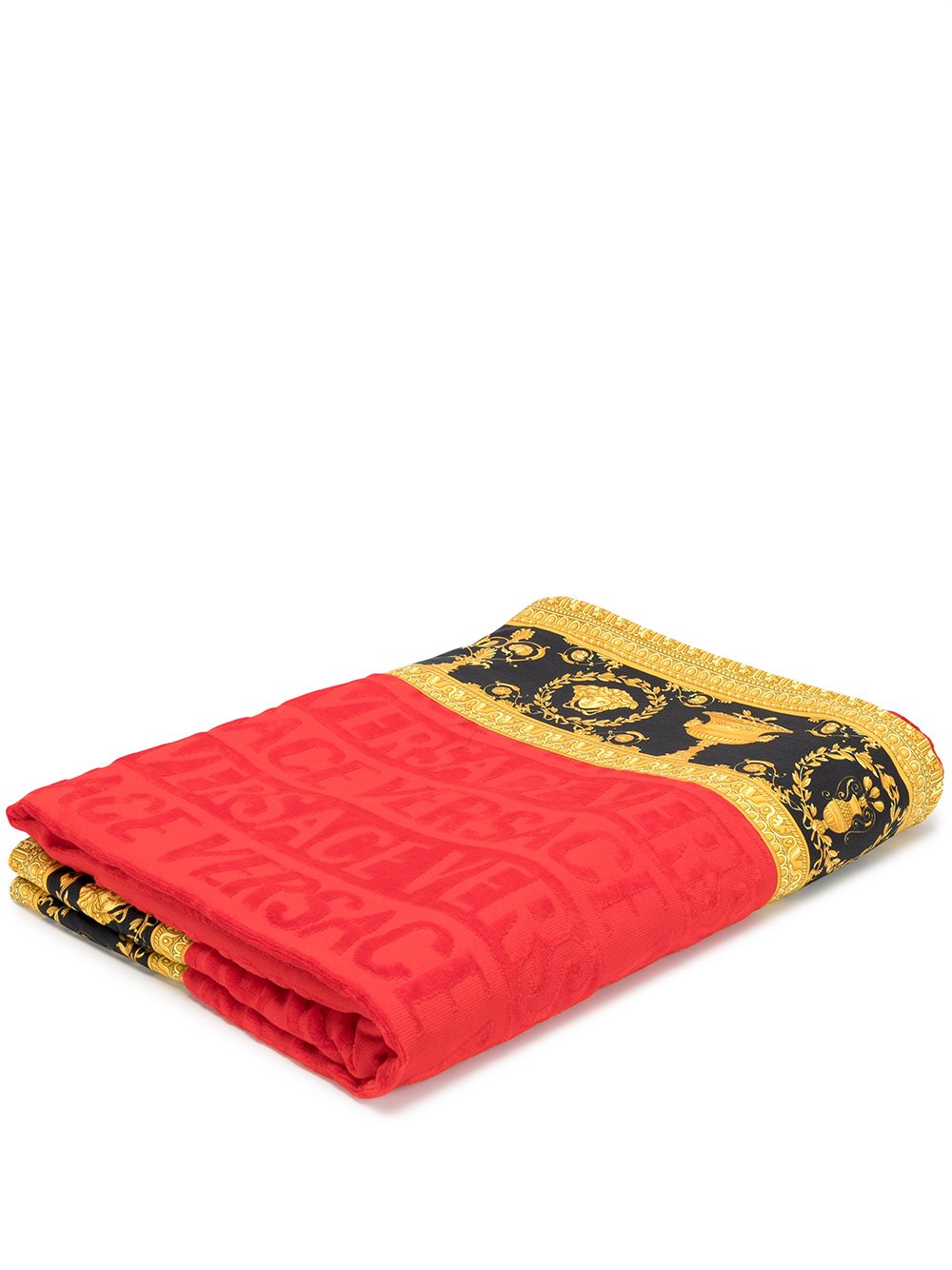 Versace 范思哲 Baroque 边饰沙滩毛巾 - 红色