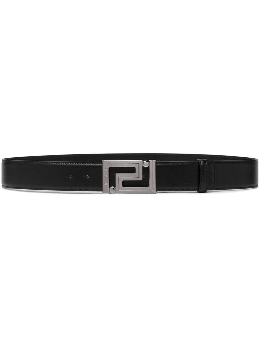 Versace 希腊回纹图案皮质腰带 - 黑色