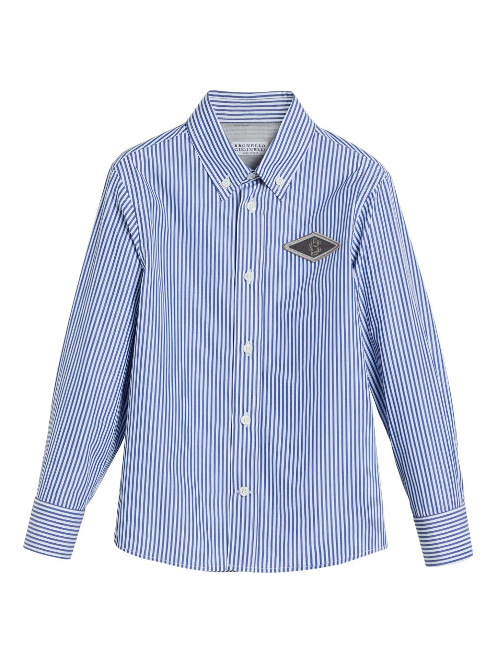 Brunello Cucinelli Kids 标贴条纹棉衬衫 - 蓝色