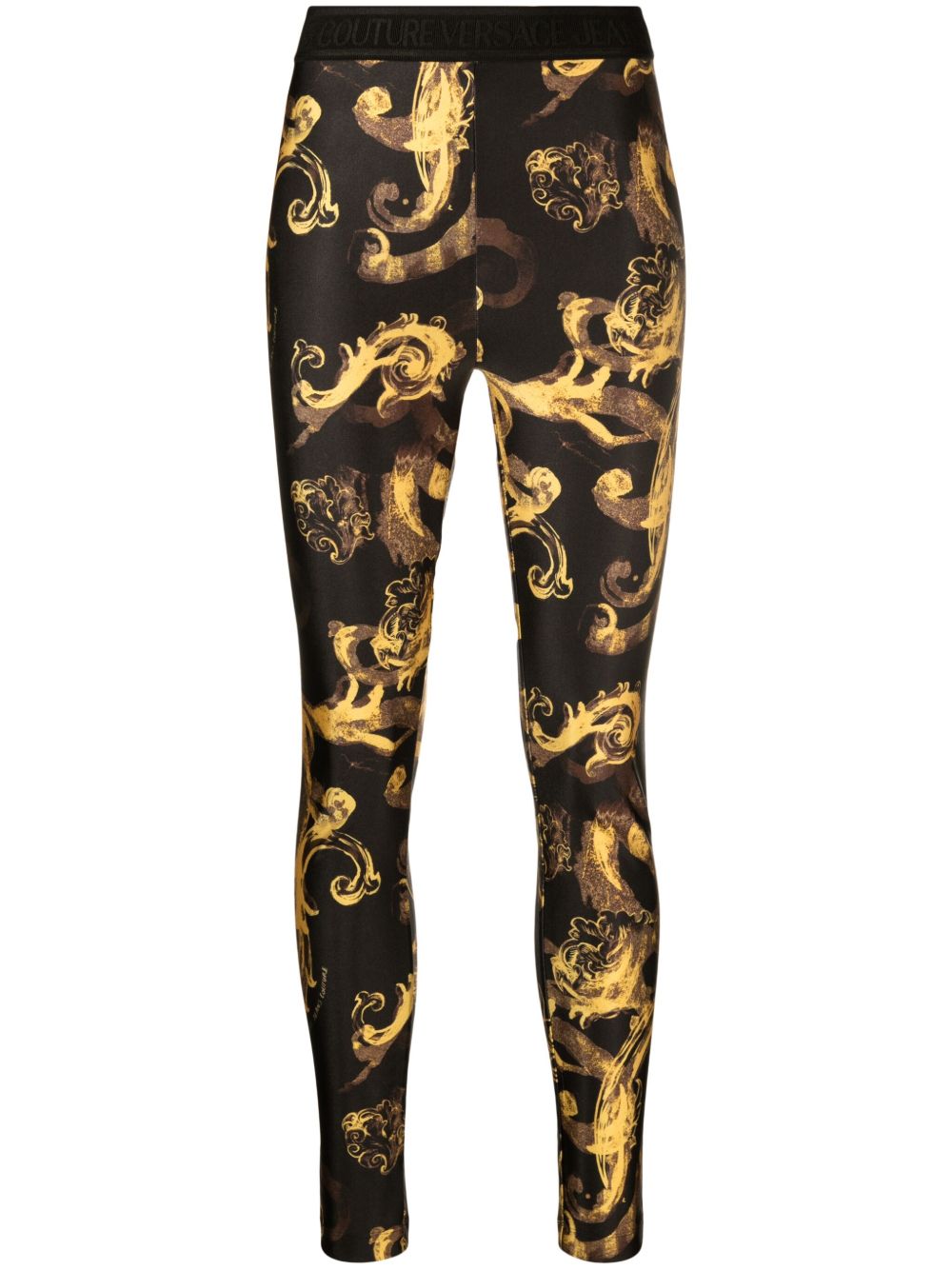 Versace Jeans Couture 巴洛克图案印花松紧打底裤 - 黑色
