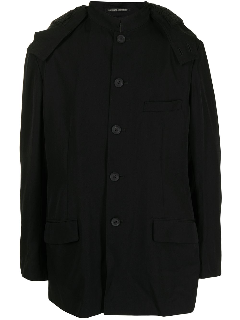 Yohji Yamamoto 连帽排扣外套 - 黑色
