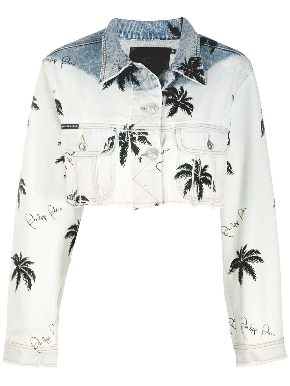 Philipp Plein Paradise印花短款牛仔夹克 - 蓝色