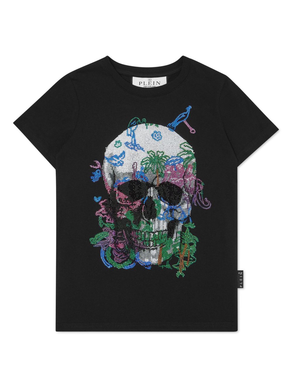 Philipp Plein Junior 晶饰骷髅头棉T恤 - 黑色