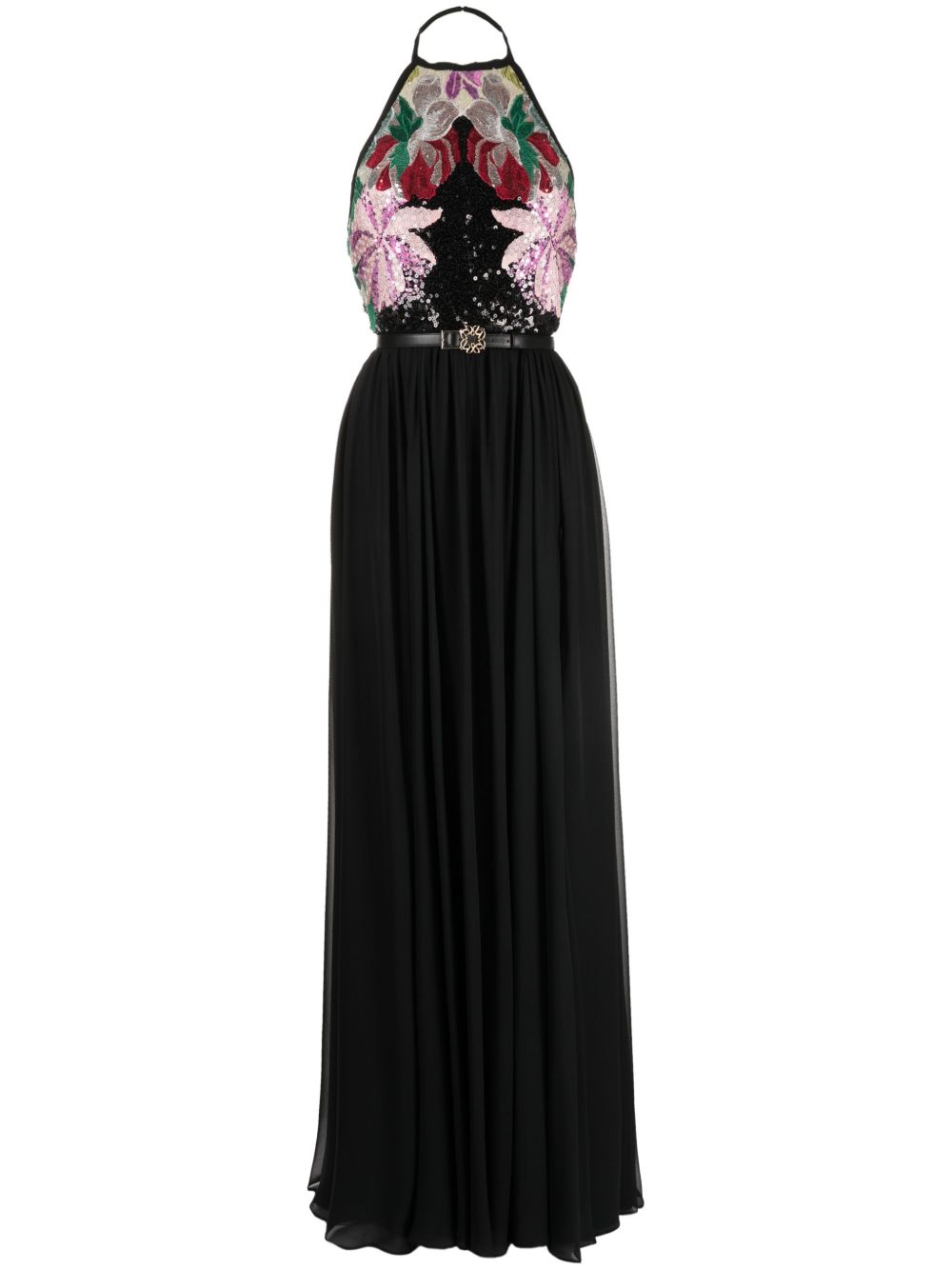 Elie Saab 亮片刺绣真丝超长连衣裙 - 黑色