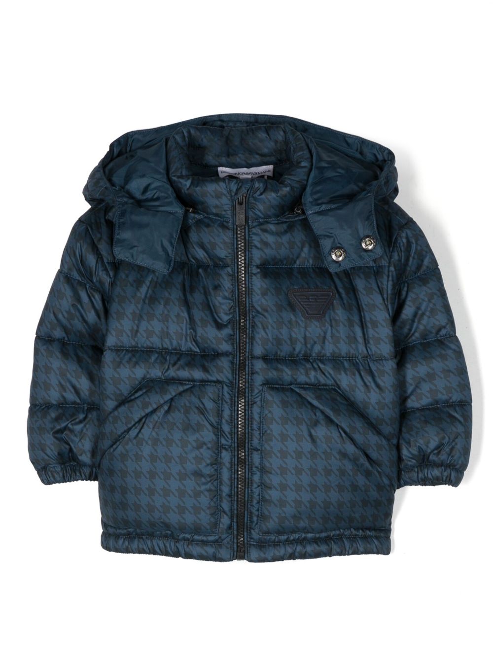 Emporio Armani Kids 千鸟格纹再生涤纶填充夹克 - 蓝色