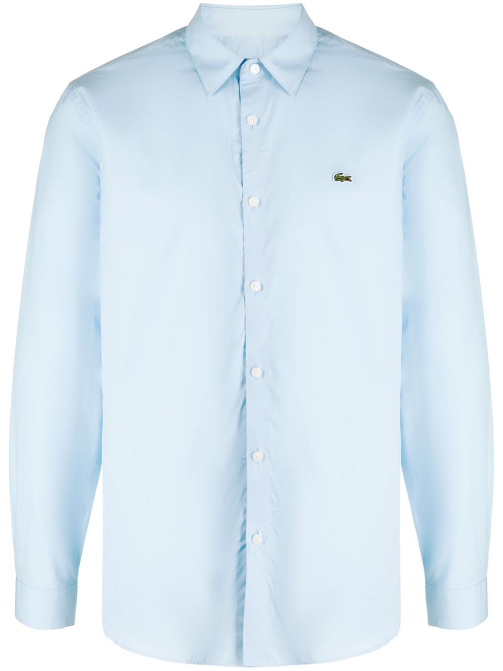 Lacoste logo刺绣棉府绸衬衫 - 蓝色