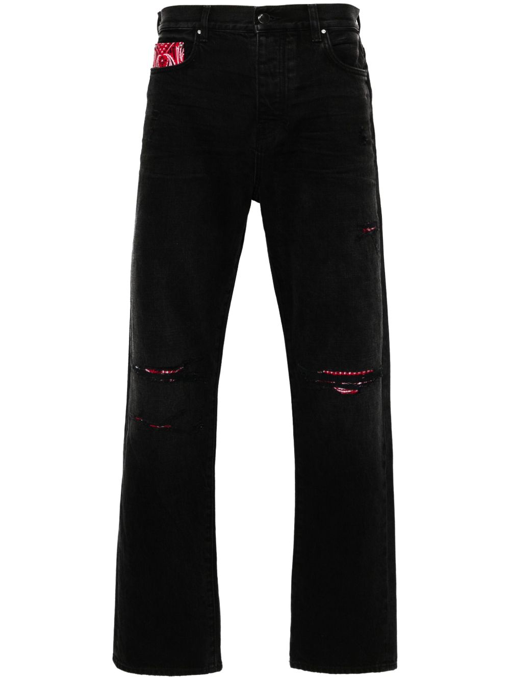 AMIRI Bandana Repair 中腰直筒牛仔裤 - 黑色