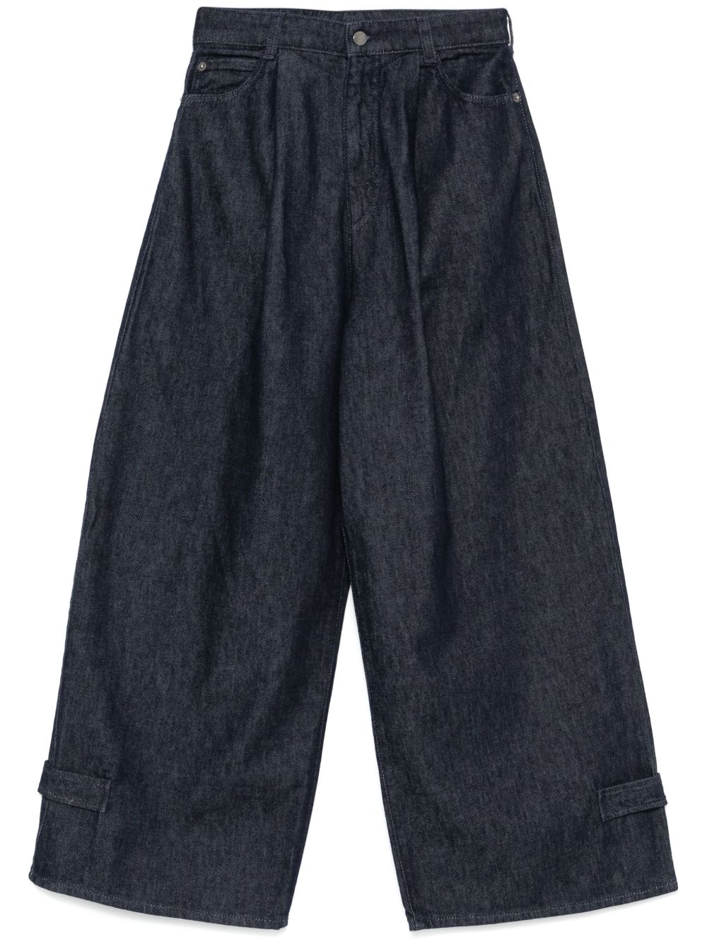 Emporio Armani 褶饰阔腿牛仔裤 - 蓝色